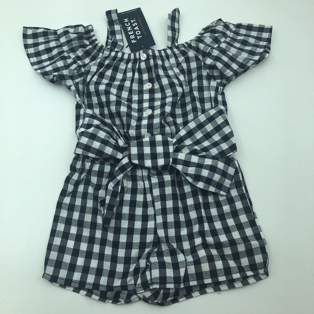 French Toast Girl Romper 3T Gingham Shorts Blue